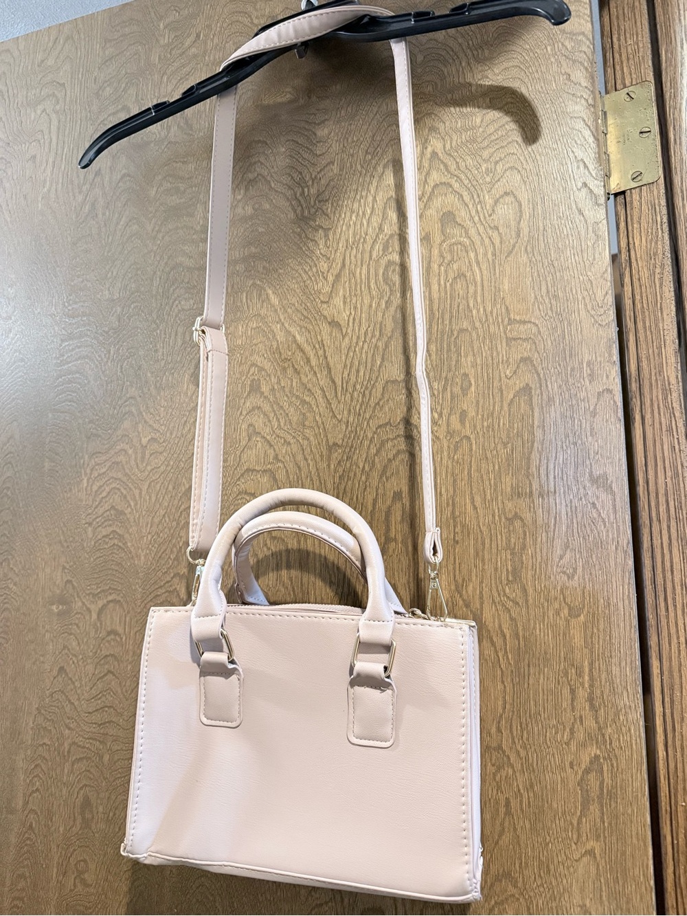 bebe Quilted Mini Tote in Light Pink with Rhinestone Logo - Picture 2 of 5